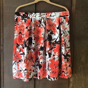 Floral Print Pleated Knee Length Circle Skirt